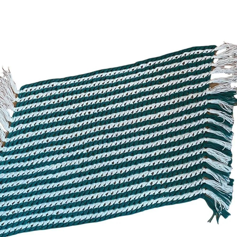 Handmade Chunky Crochet Lap Blanket Afghan Green White Grandmacore
